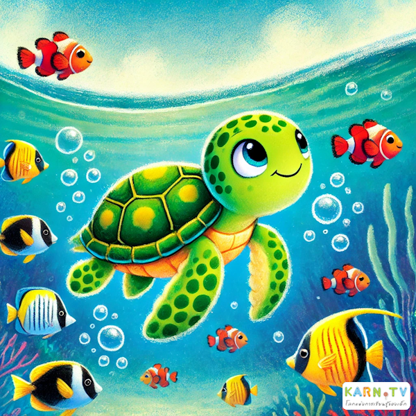 การ์ตูนสำหรับเด็ก ในรูปแบบ นิทานการ์ตูนสองภาษา เรื่อง The Brave Little Turtle หน้า 5